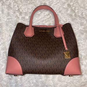 Michael Kors Medium Sized Monogram Bag with Pink Accents and Detachable Strap